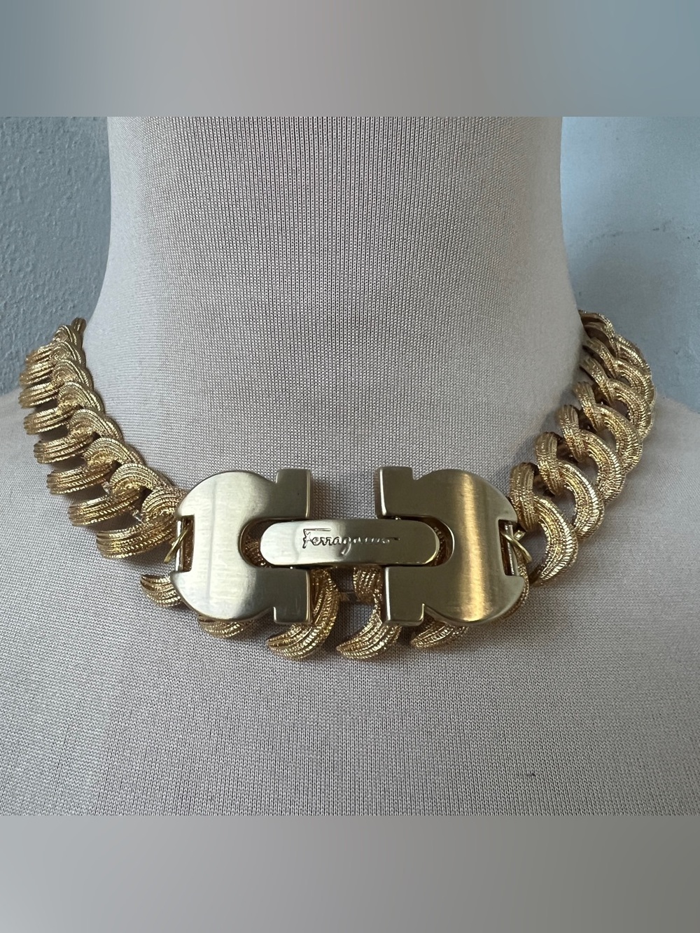 Upcycled Ferragamo x Monet Statement Choker in Gold 15”